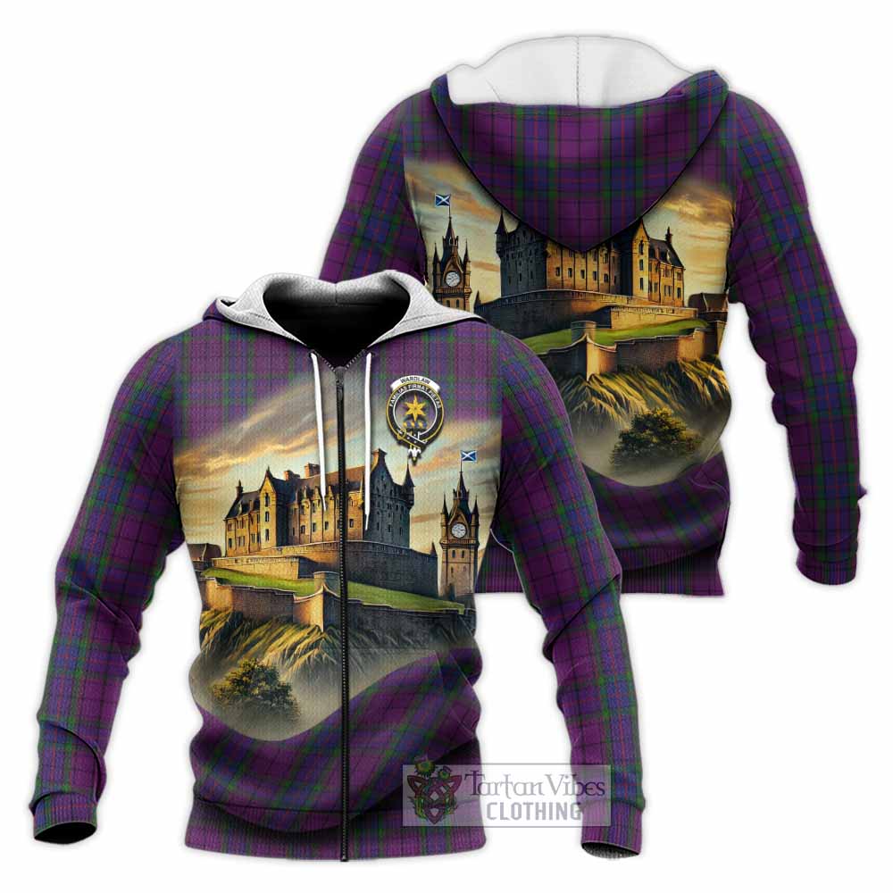 Tartan Vibes Clothing Wardlaw Tartan Family Crest Knitted Hoodie with Scottish Ancient Castle Style