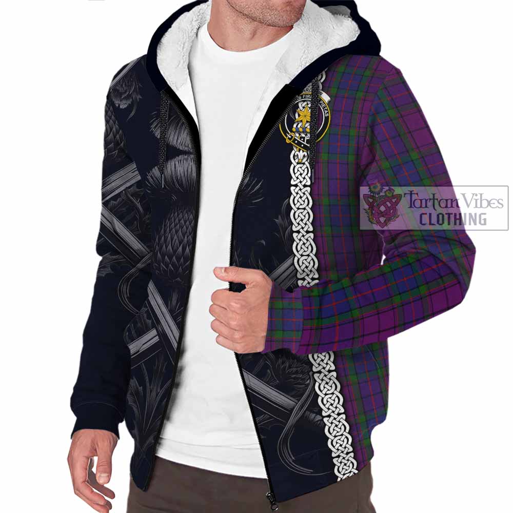 Tartan Vibes Clothing Wardlaw Tartan Sherpa Hoodie with Family Crest Cross Sword Thistle Celtic Vibes