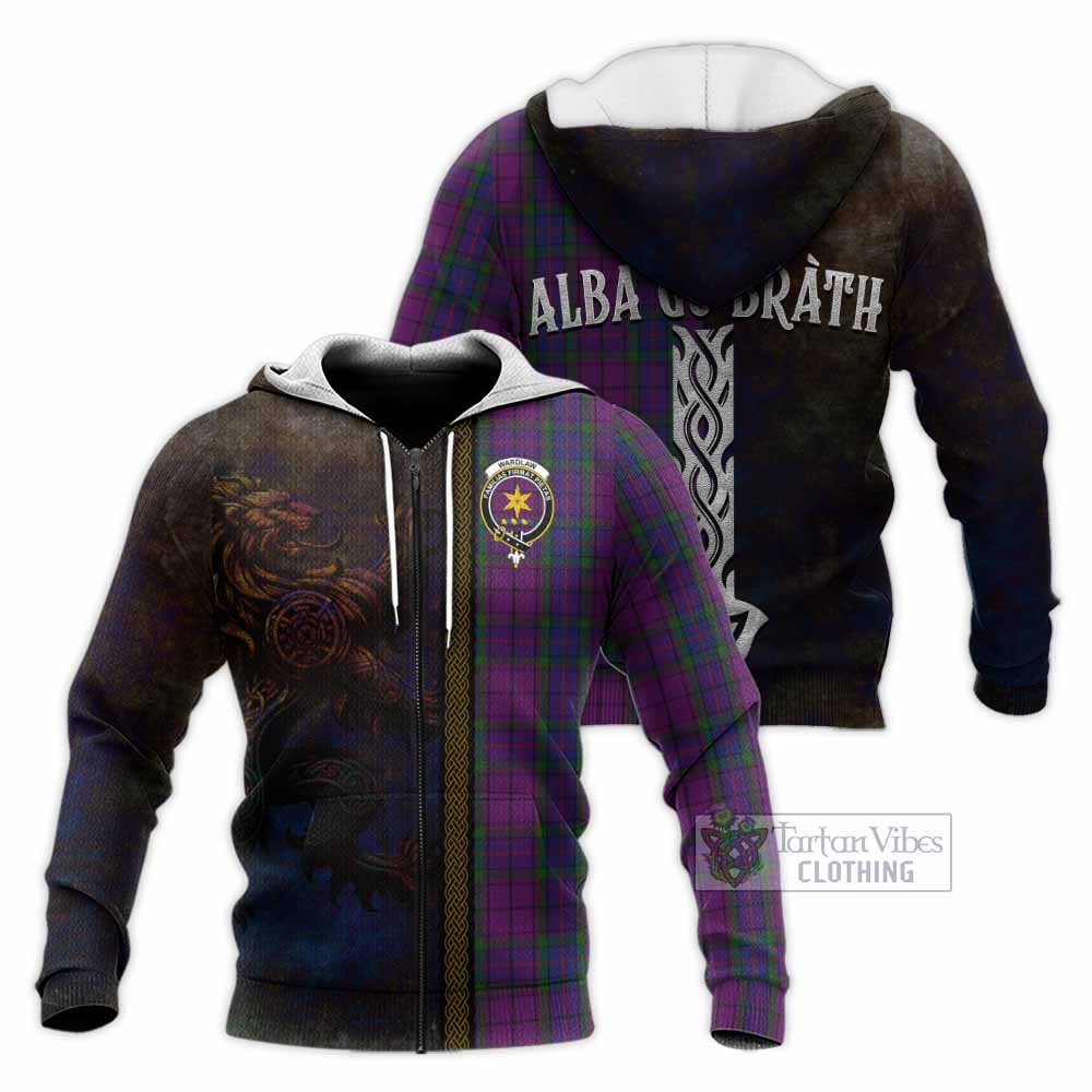 Tartan Vibes Clothing Wardlaw Tartan Family Crest Knitted Hoodie Alba Gu Brath Be Brave Lion Ancient Style