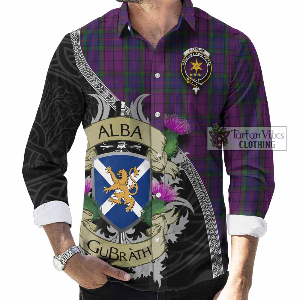 Tartan Vibes Clothing Wardlaw Tartan Family Crest Long Sleeve Button Shirt Lion Rampant Royal Thistle Shield Celtic Inspired
