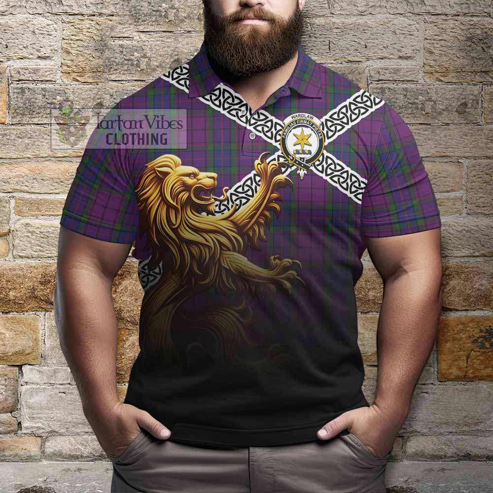 Tartan Vibes Clothing Wardlaw Crest Tartan Polo Shirt with Golden Lion Emblem Celtic Style