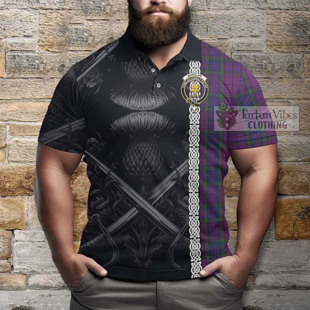 Tartan Vibes Clothing Wardlaw Tartan Polo Shirt with Family Crest Cross Sword Thistle Celtic Vibes