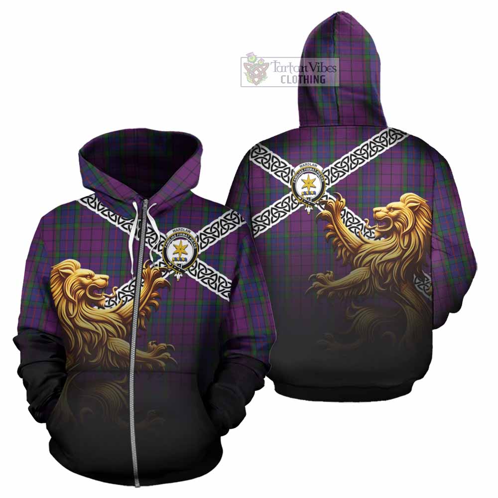 Tartan Vibes Clothing Wardlaw Crest Tartan Hoodie with Golden Lion Emblem Celtic Style