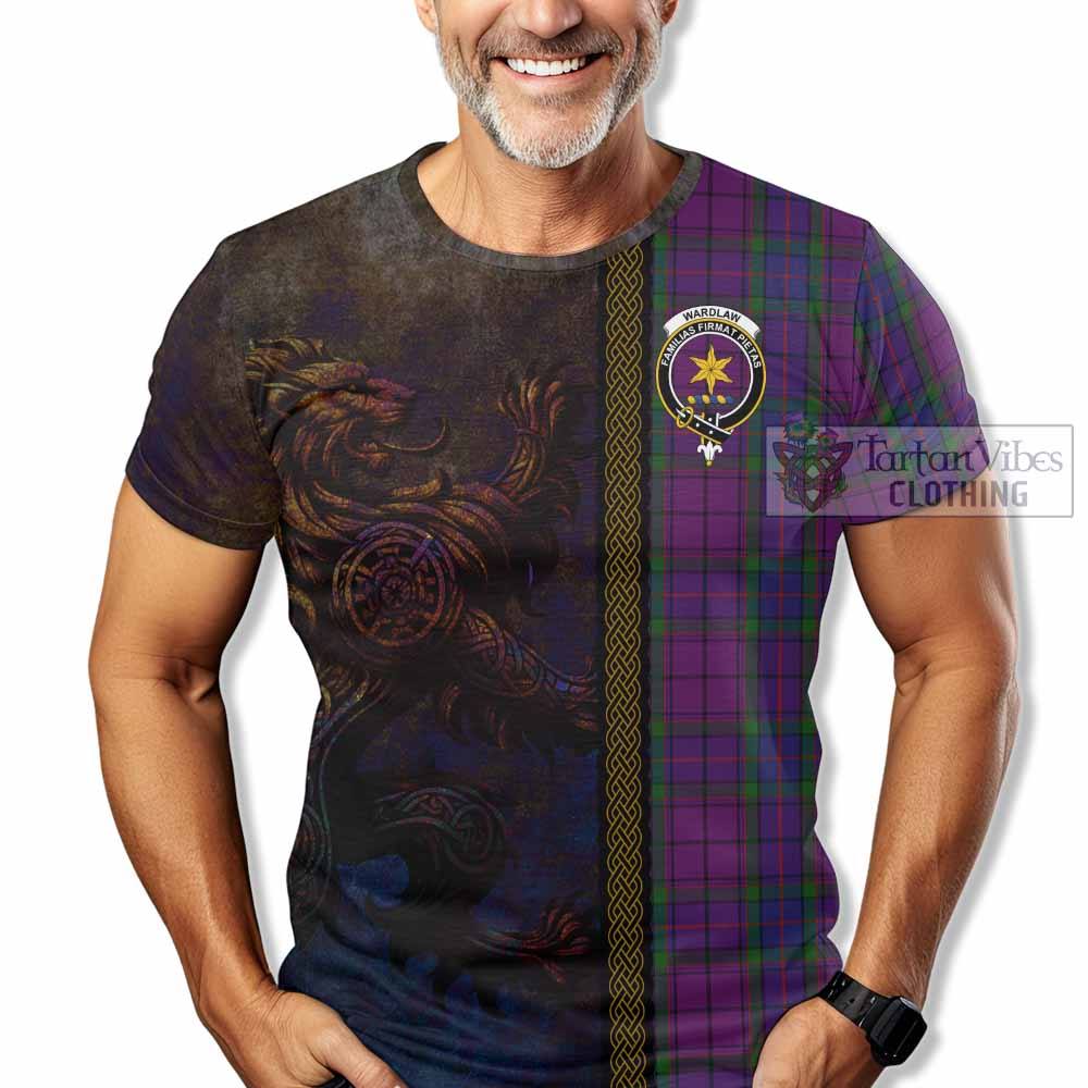 Tartan Vibes Clothing Wardlaw Tartan Family Crest T-Shirt Alba Gu Brath Be Brave Lion Ancient Style