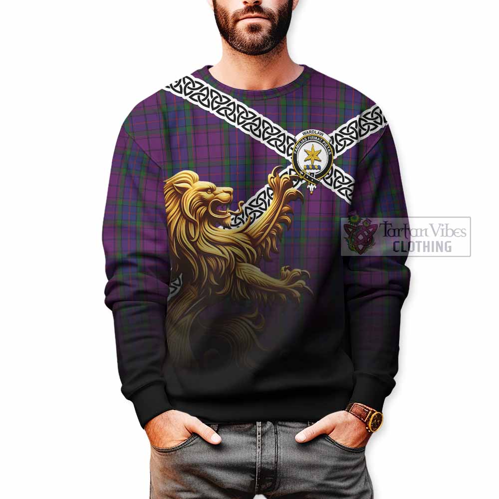 Tartan Vibes Clothing Wardlaw Crest Tartan Sweatshirt with Golden Lion Emblem Celtic Style