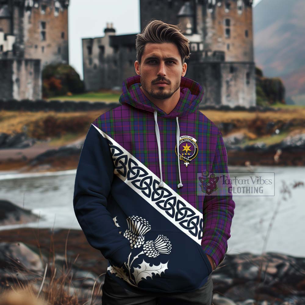 Tartan Vibes Clothing Wardlaw Tartan Cotton Hoodie Featuring Thistle and Scotland Map