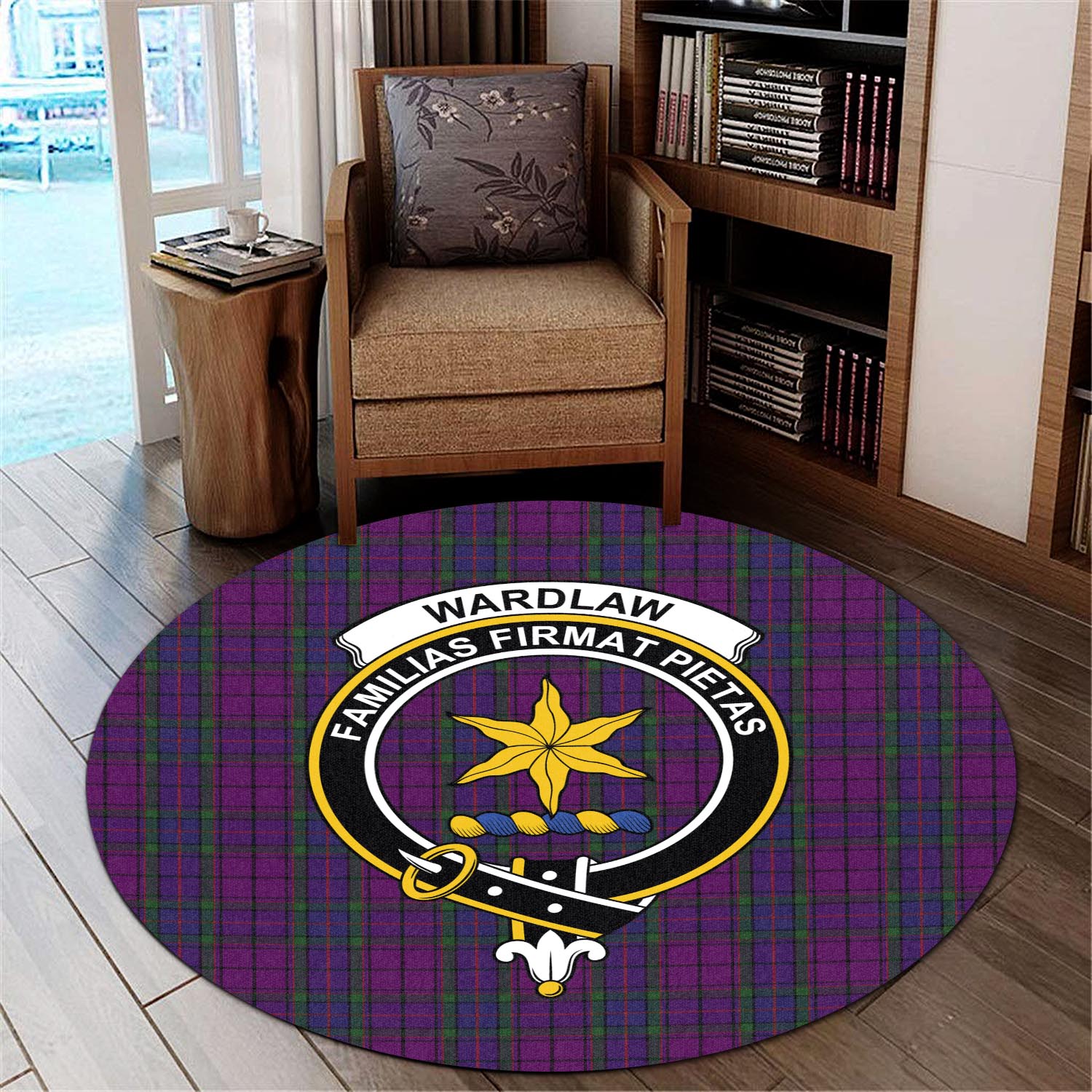 wardlaw-tartan-round-rug-with-family-crest
