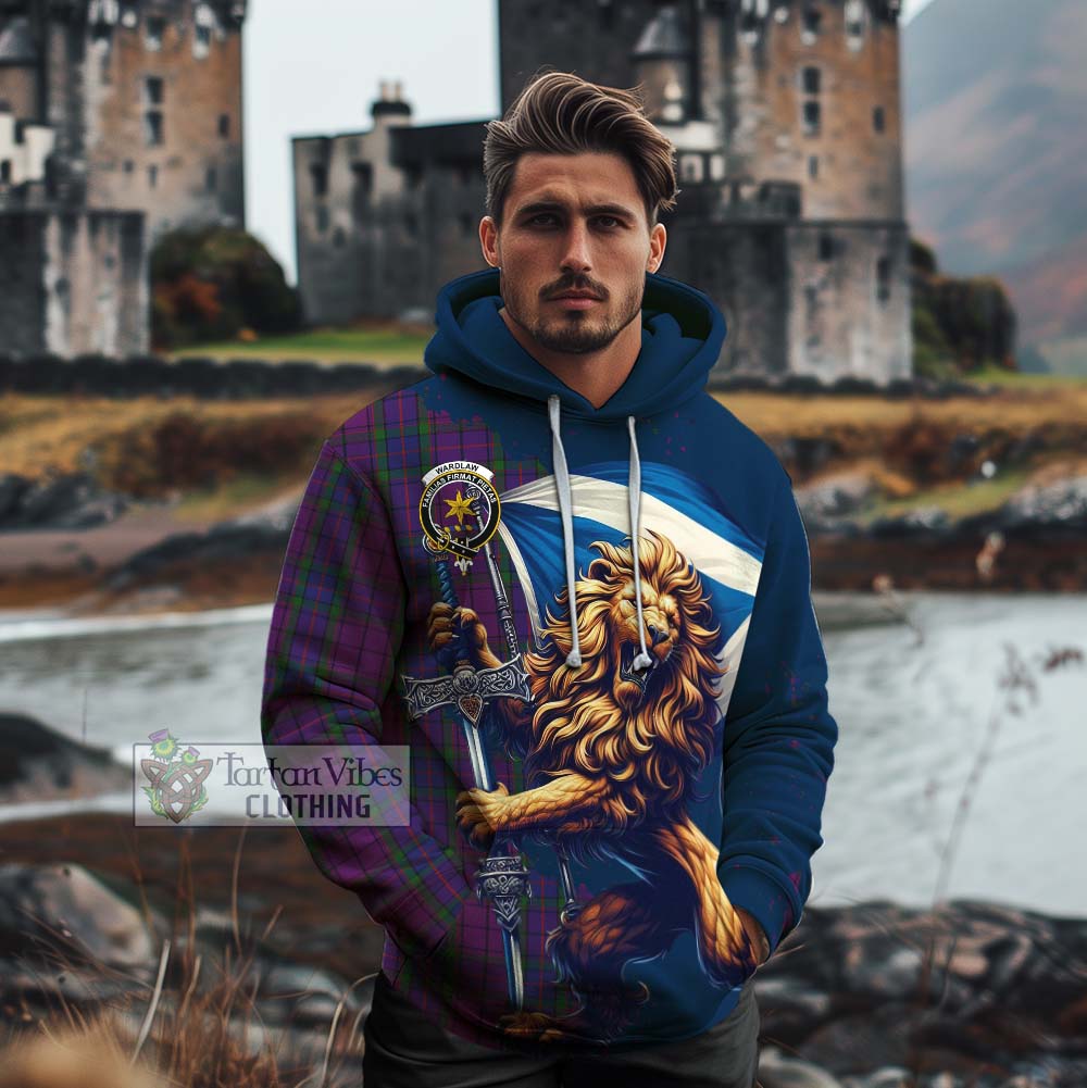 Tartan Vibes Clothing Wardlaw Tartan Family Crest Cotton Hoodie with Scottish Majestic Lion