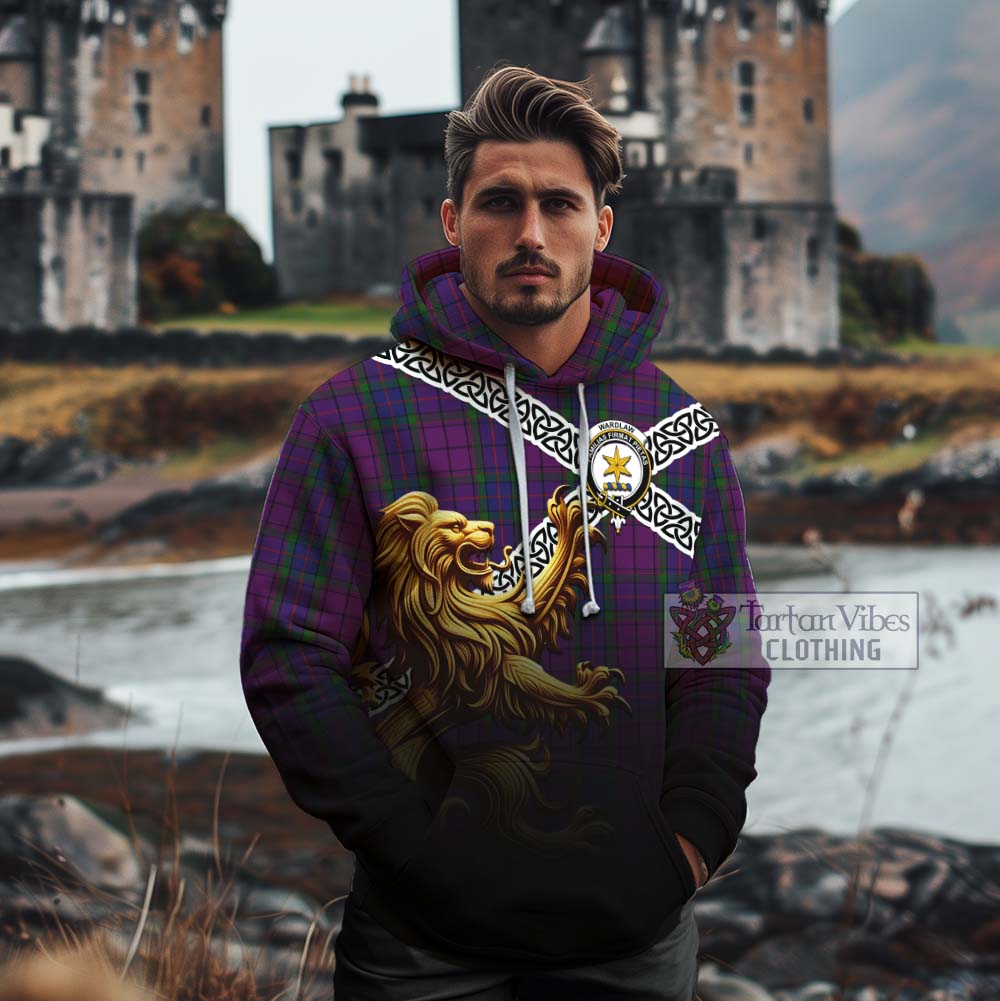 Tartan Vibes Clothing Wardlaw Crest Tartan Cotton Hoodie with Golden Lion Emblem Celtic Style