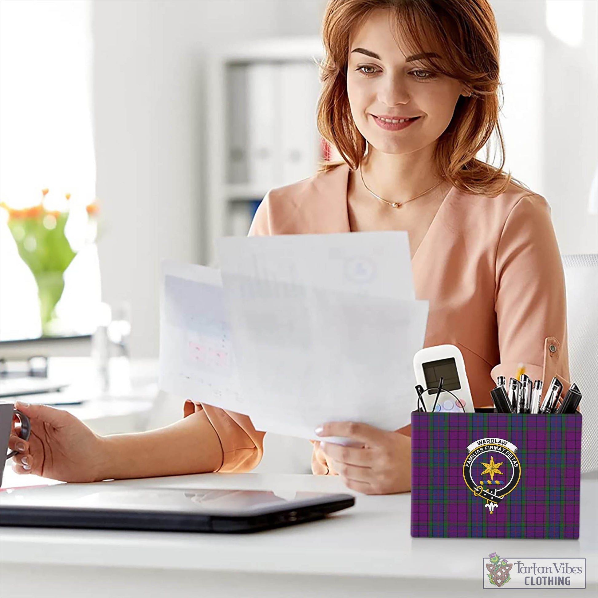 Tartan Vibes Clothing Wardlaw Tartan Pen Holder with Family Crest