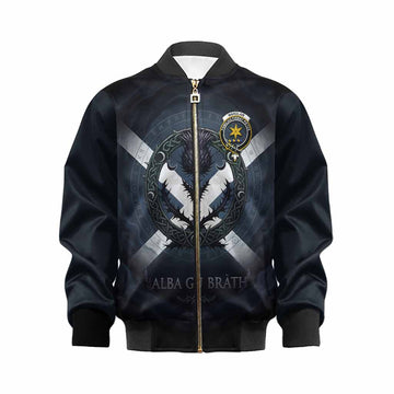 Wardlaw Clan Crest Kid Bomber Jacket with Celtic Knot Thistle and Saltire