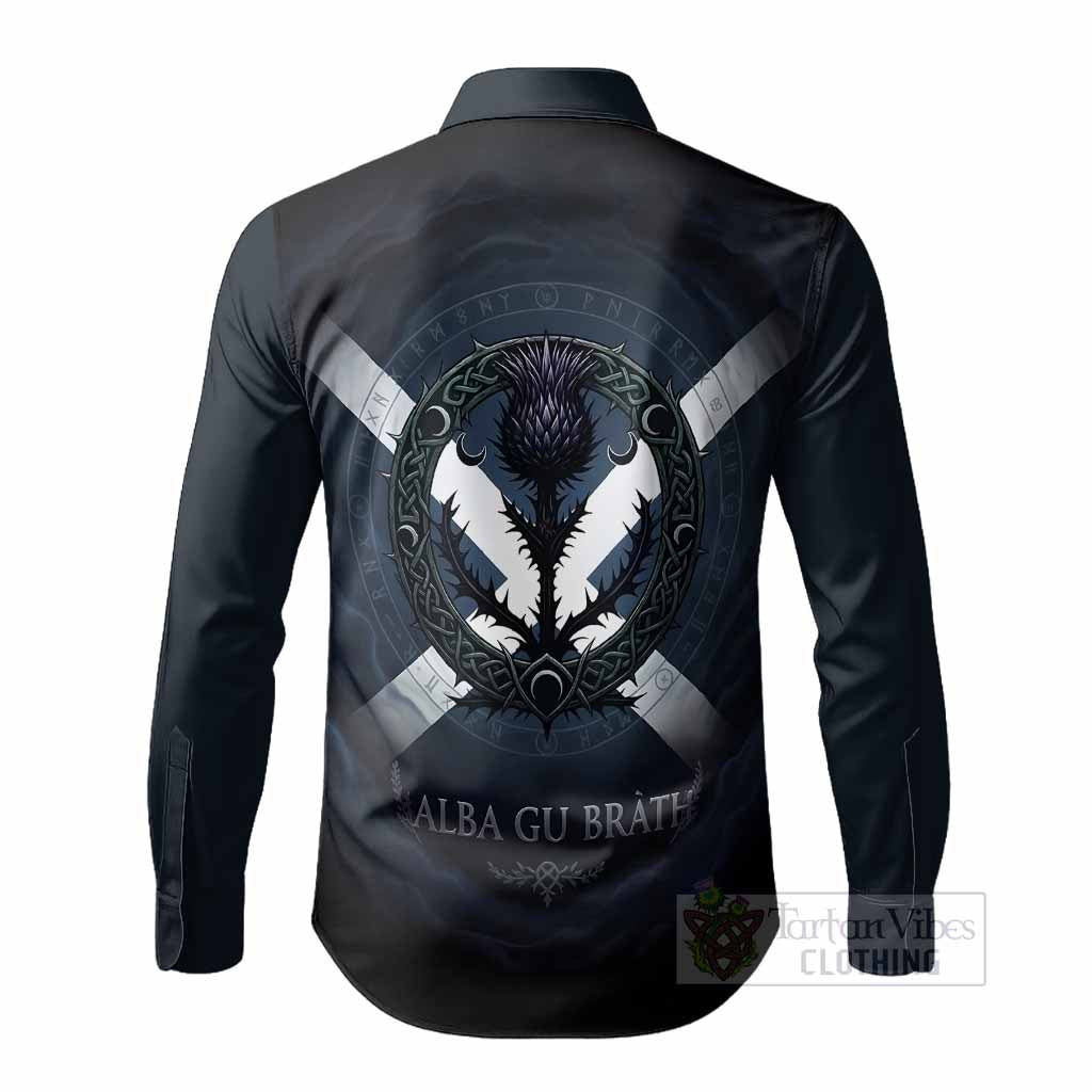 Wardlaw Clan Crest Long Sleeve Button Shirts with Celtic Knot Thistle and Saltire