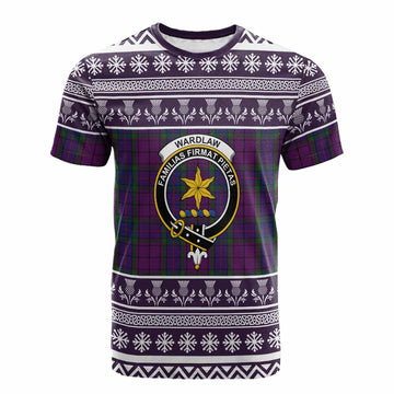 Wardlaw Clan Tartan Christmas Cotton T-shirt with Family Crest