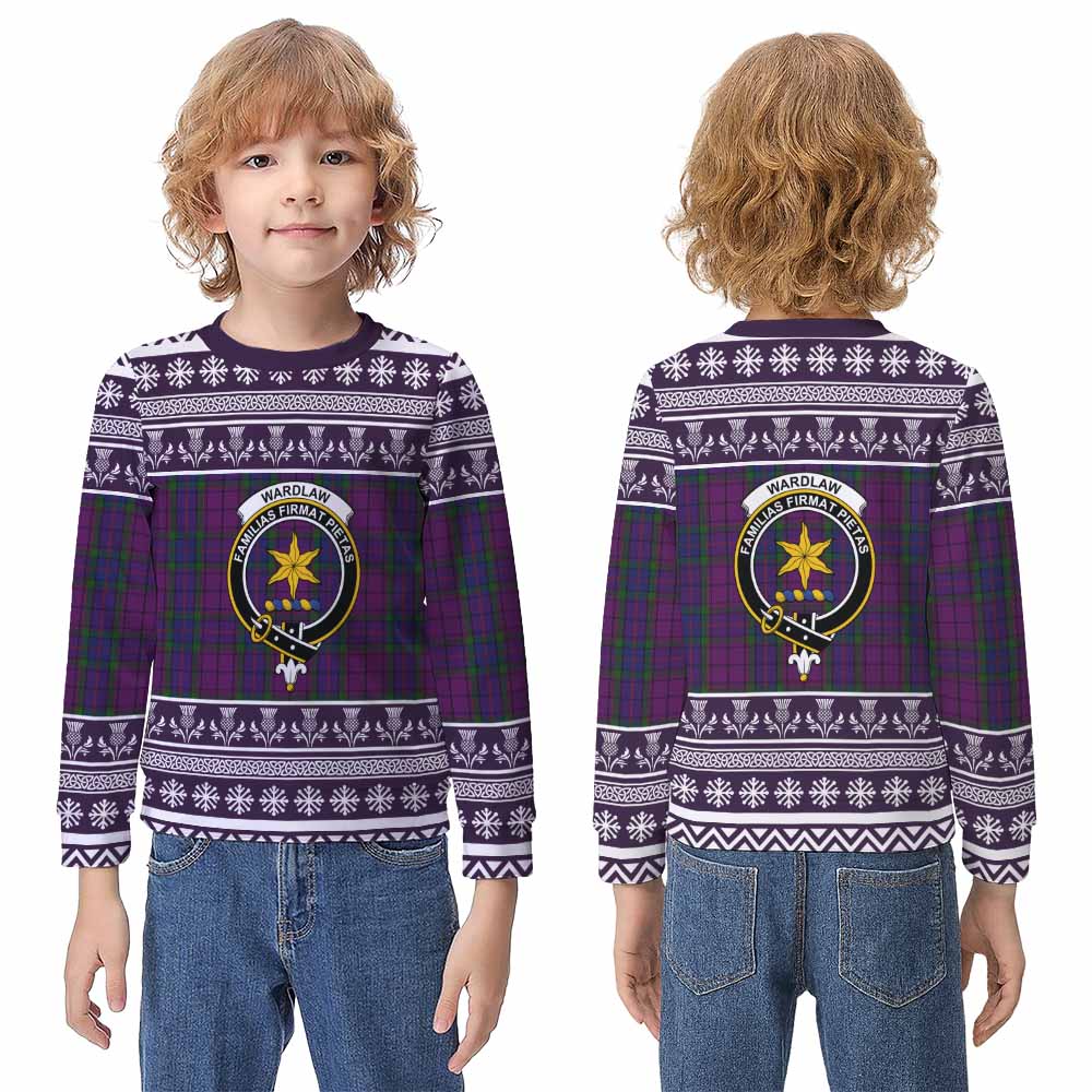 Wardlaw Clan Tartan Christmas Kid Ugly Sweatshirt with Family Crest - Tartan Vibes Clothing