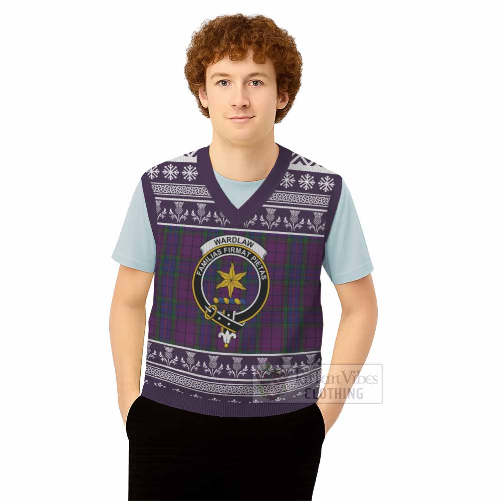 Wardlaw Clan Tartan Christmas Knitted V-Neck Vest with Family Crest - Tartan Vibes Clothing