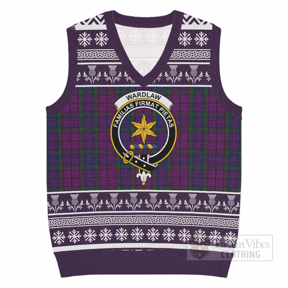 Wardlaw Clan Tartan Christmas Knitted V-Neck Vest with Family Crest - Tartan Vibes Clothing