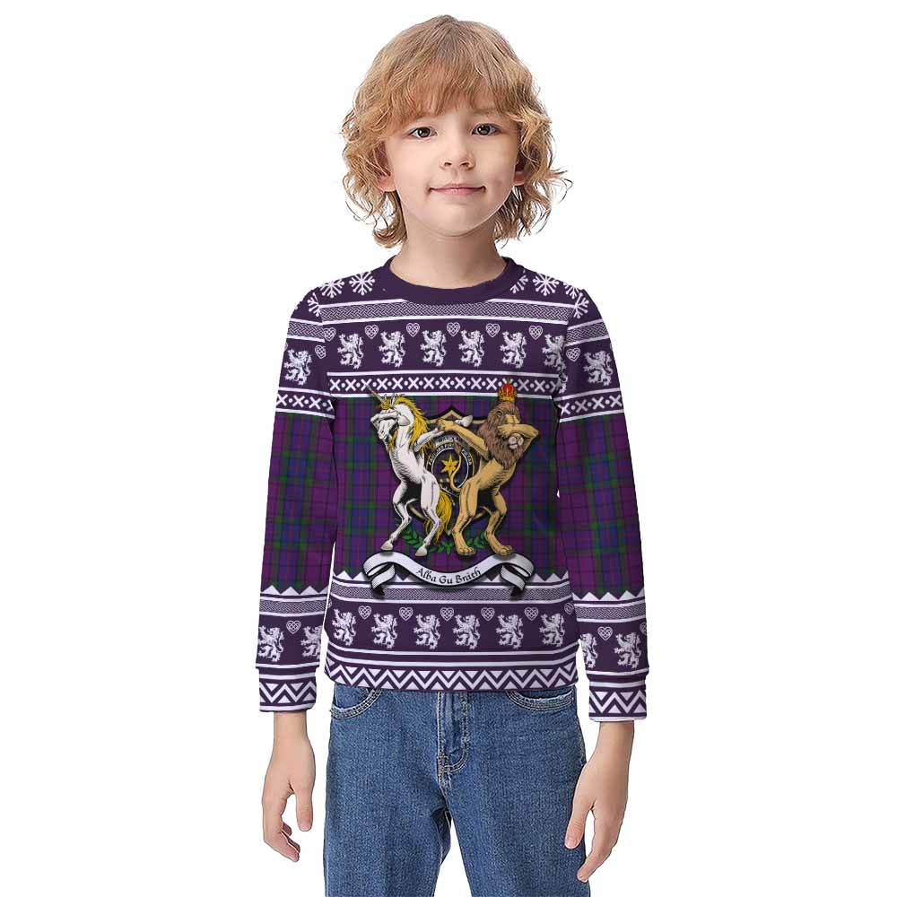Wardlaw Clan Tartan Crest Christmas Kid Ugly Sweatshirt Coat of Arms Funny Style - Tartan Vibes Clothing