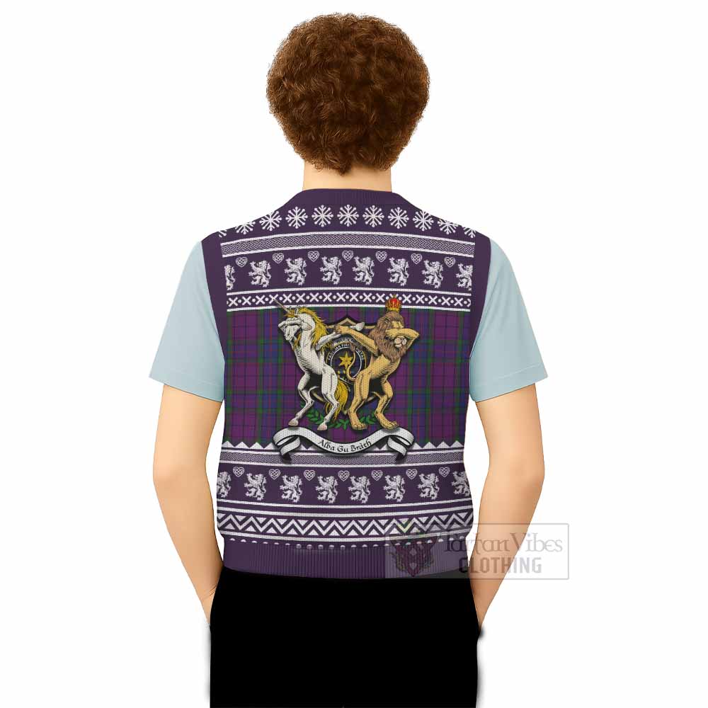 Wardlaw Clan Tartan Crest Christmas Knitted V-Neck Vest Coat of Arms Funny Style - Tartan Vibes Clothing