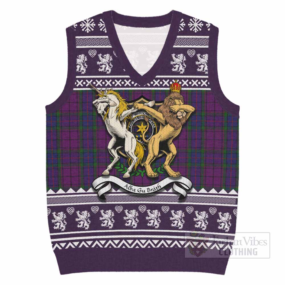 Wardlaw Clan Tartan Crest Christmas Knitted V-Neck Vest Coat of Arms Funny Style - Tartan Vibes Clothing