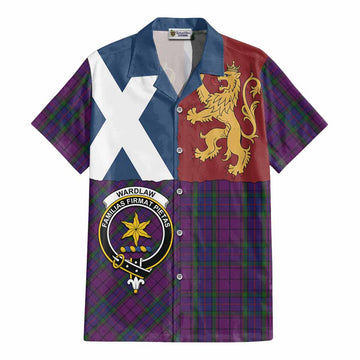 Wardlaw Crest Tartan Cotton Hawaiian Shirt with Lion Rampant Saltire Style