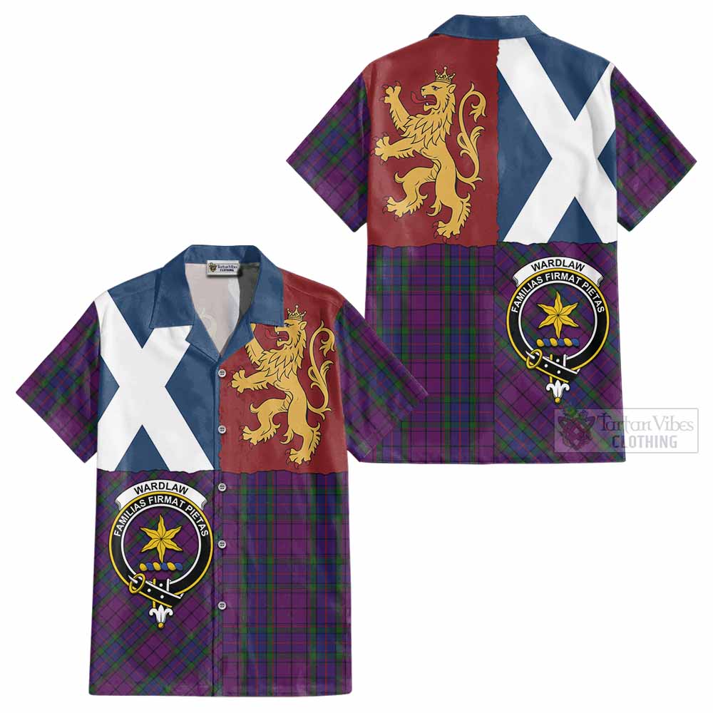 Wardlaw Crest Tartan Cotton Hawaiian Shirt with Lion Rampant Saltire Style - Tartan Vibes Clothing