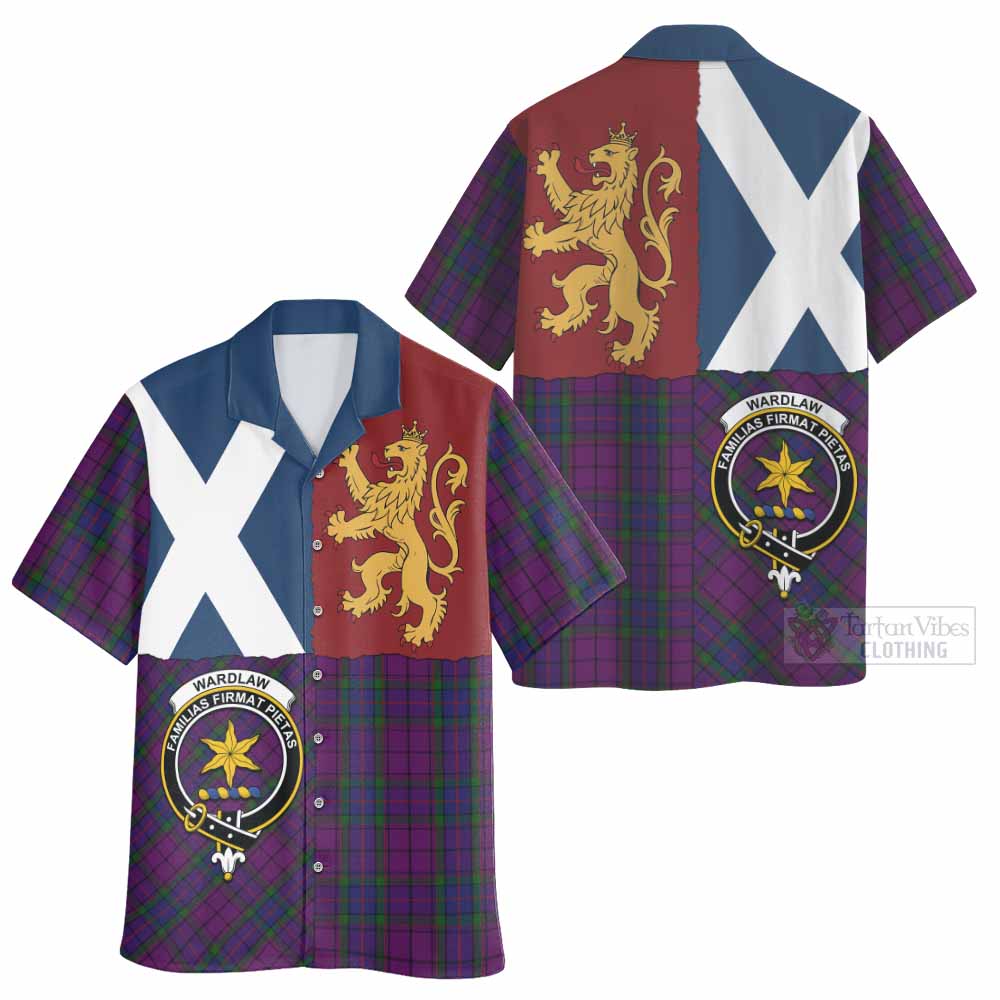 Wardlaw Crest Tartan Hawaiian Shirt with Lion Rampant Saltire Style