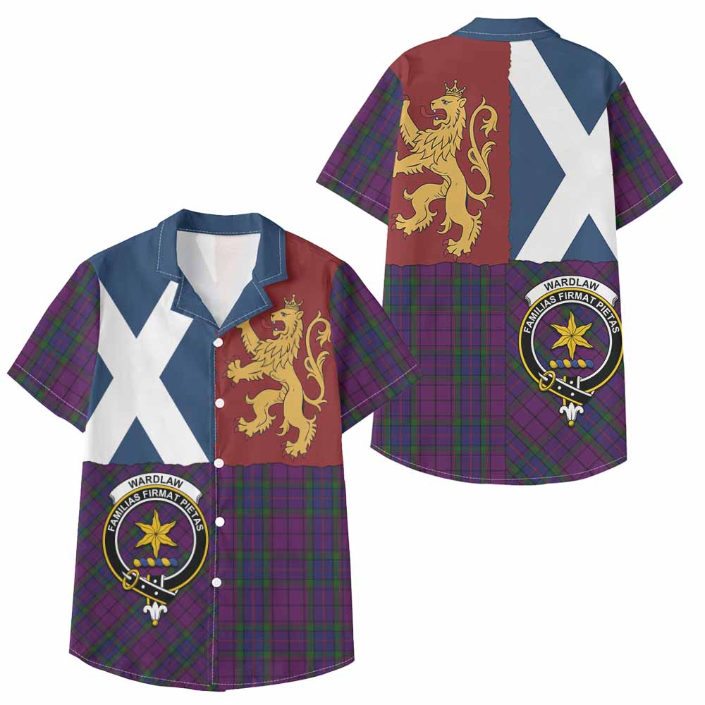 Wardlaw Crest Tartan Kid Hawaiian Shirt with Lion Rampant Saltire Style - Tartan Vibes Clothing