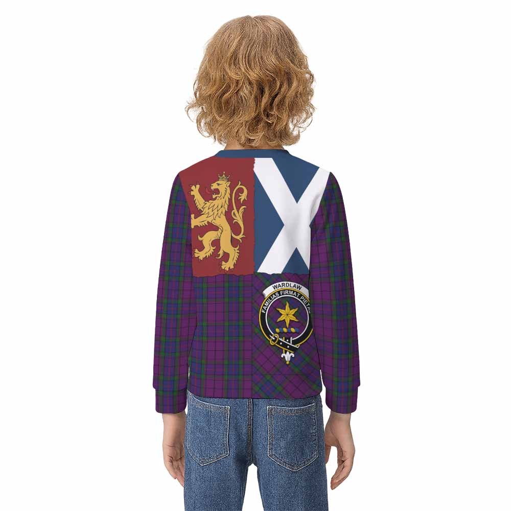 Wardlaw Crest Tartan Kid Knitted Sweatshirt with Lion Rampant Saltire Style - Tartan Vibes Clothing