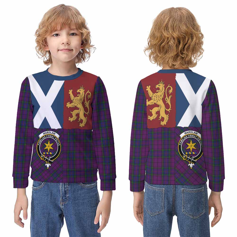 Wardlaw Crest Tartan Kid Knitted Sweatshirt with Lion Rampant Saltire Style - Tartan Vibes Clothing