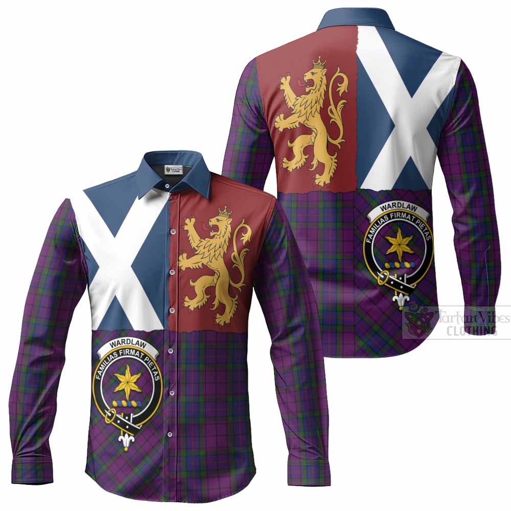 Wardlaw Crest Tartan Long Sleeve Button Shirts with Lion Rampant Saltire Style