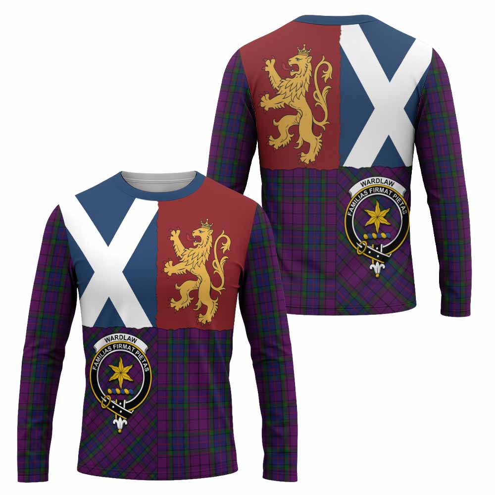Wardlaw Crest Tartan Long Sleeve T-Shirt with Lion Rampant Saltire Style