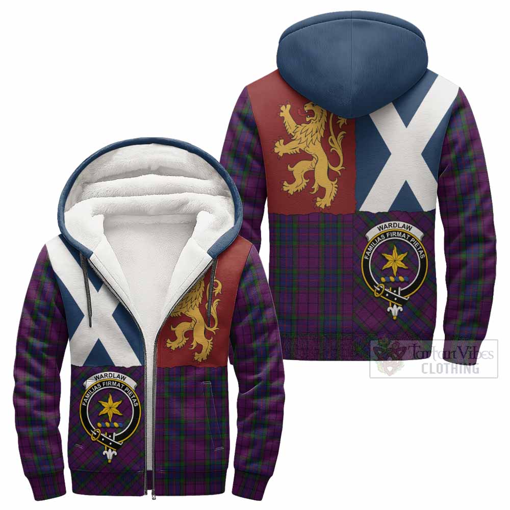 Wardlaw Crest Tartan Sherpa Hoodie with Lion Rampant Saltire Style