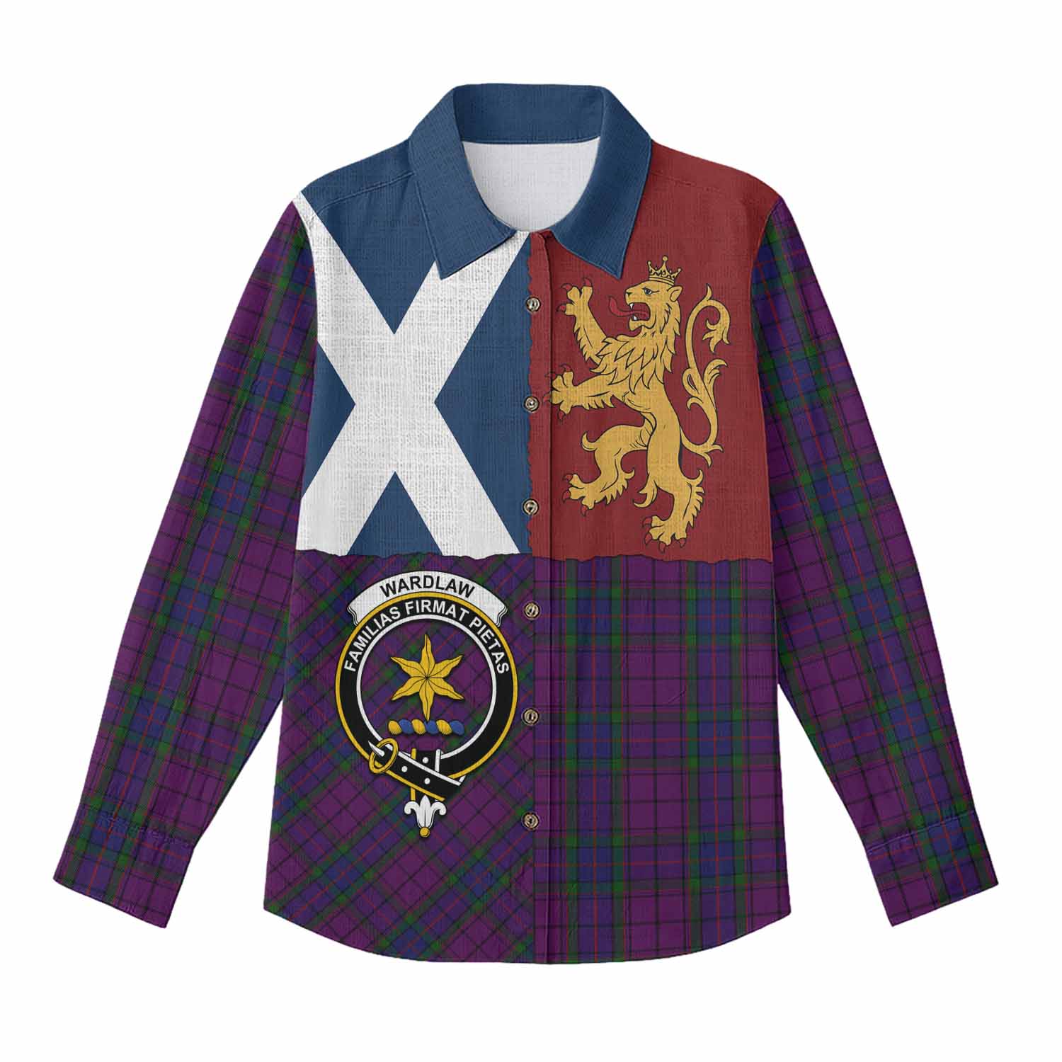 Wardlaw Crest Tartan Women Casual Shirt with Lion Rampant Saltire Style