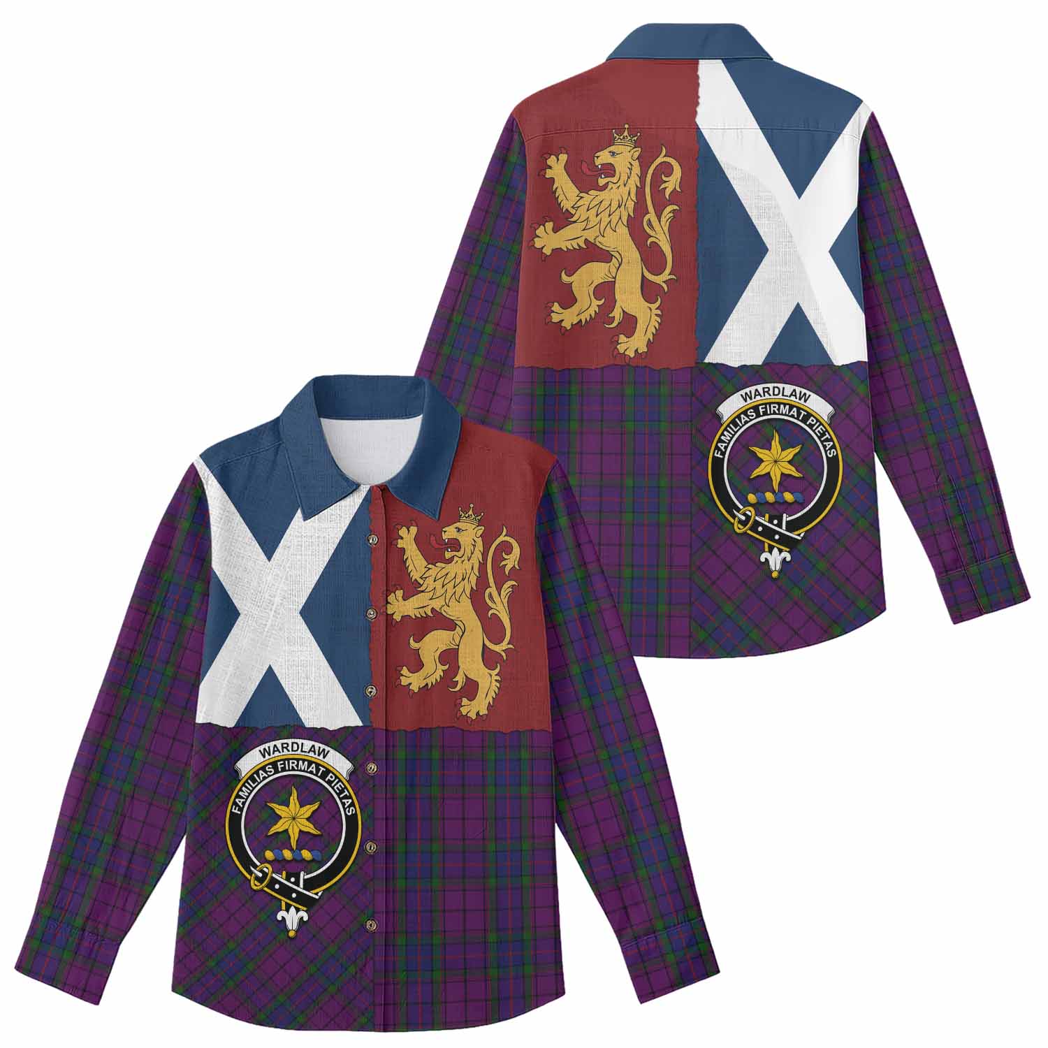 Wardlaw Crest Tartan Women Casual Shirt with Lion Rampant Saltire Style