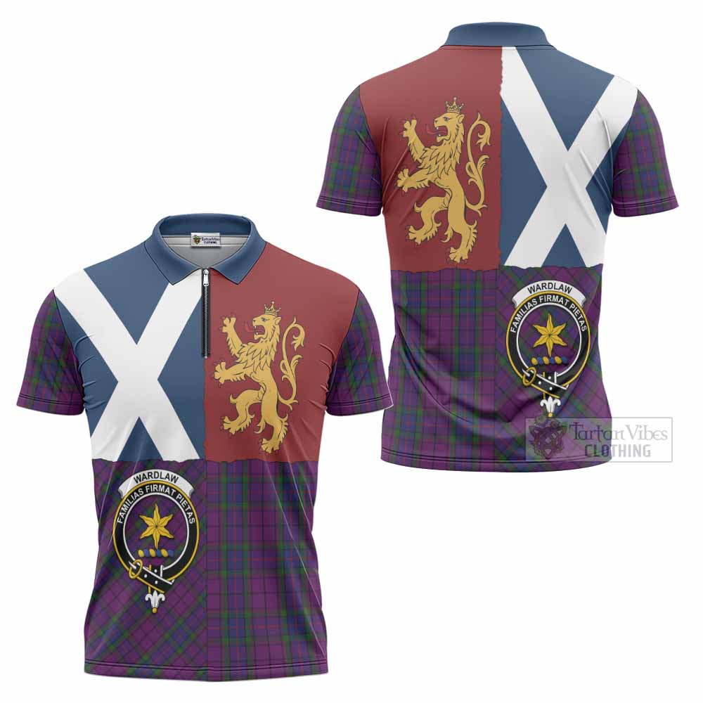 Wardlaw Crest Tartan Zipper Polo Shirt with Lion Rampant Saltire Style