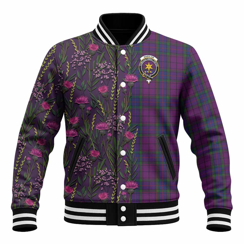 Wardlaw Family Crest Tartan Baseball Jacket Scottish Thistle Flower Pattern Half Style - Tartan Vibes Clothing