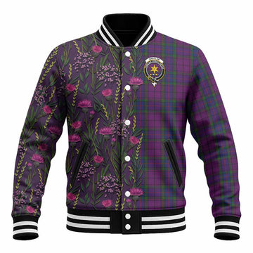 Wardlaw Family Crest Tartan Baseball Jacket Scottish Thistle Flower Pattern Half Style