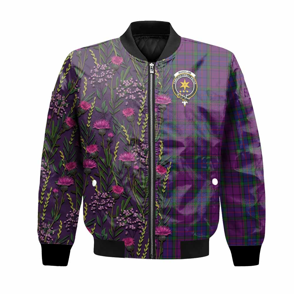 Wardlaw Family Crest Tartan Bomber Jacket Scottish Thistle Flower Pattern Half Style - Tartan Vibes Clothing