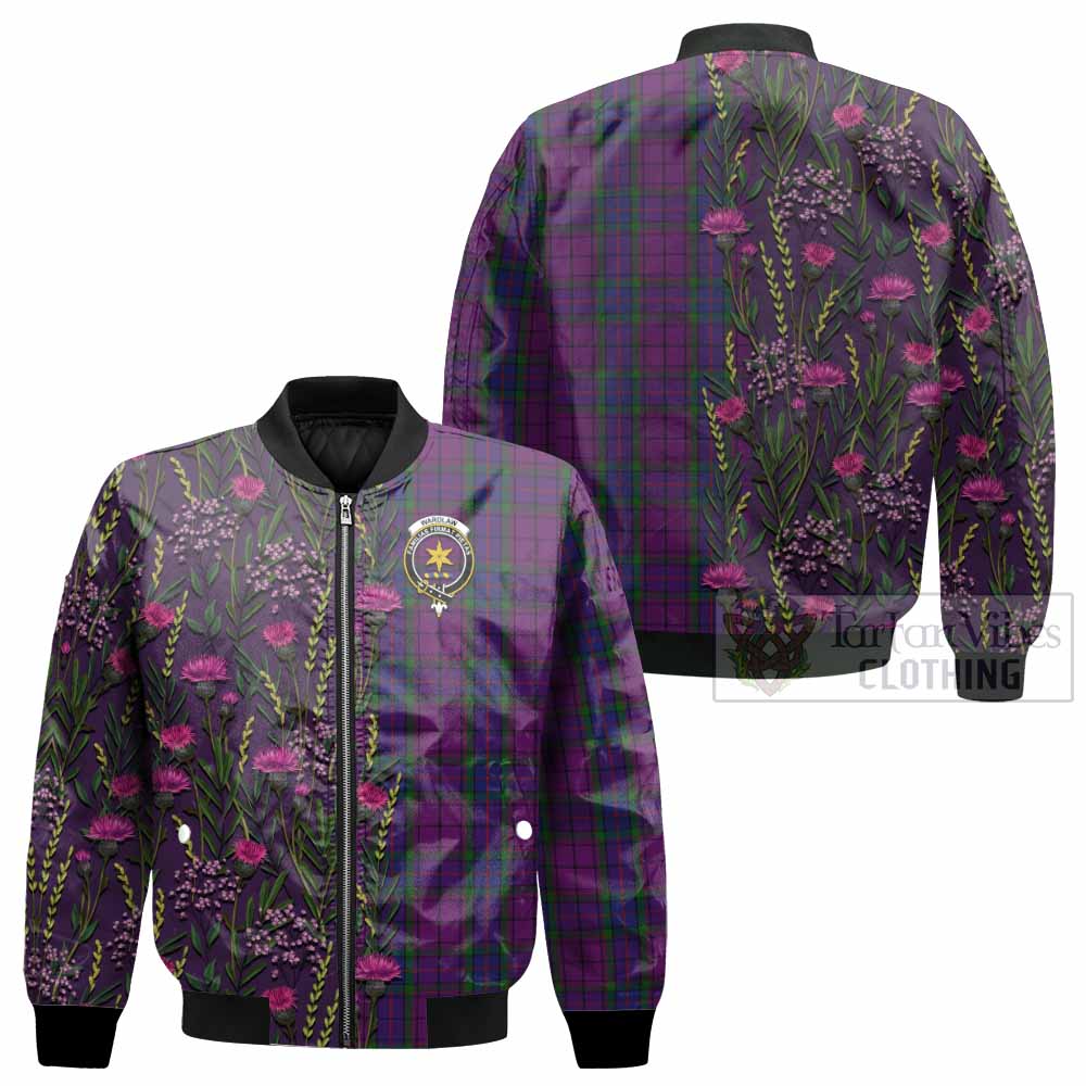 Wardlaw Family Crest Tartan Bomber Jacket Scottish Thistle Flower Pattern Half Style - Tartan Vibes Clothing