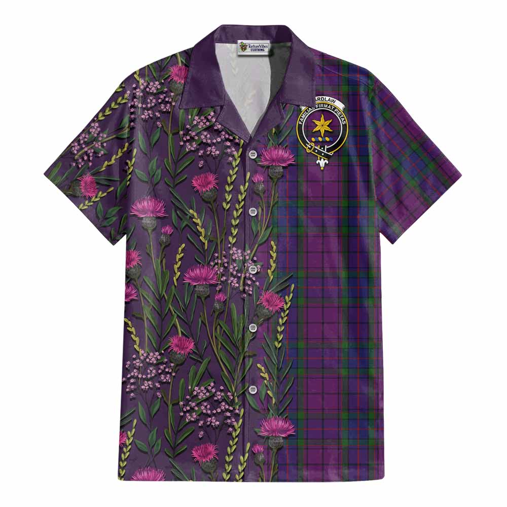 Wardlaw Family Crest Tartan Cotton Hawaiian Shirt Scottish Thistle Flower Pattern Half Style - Tartan Vibes Clothing