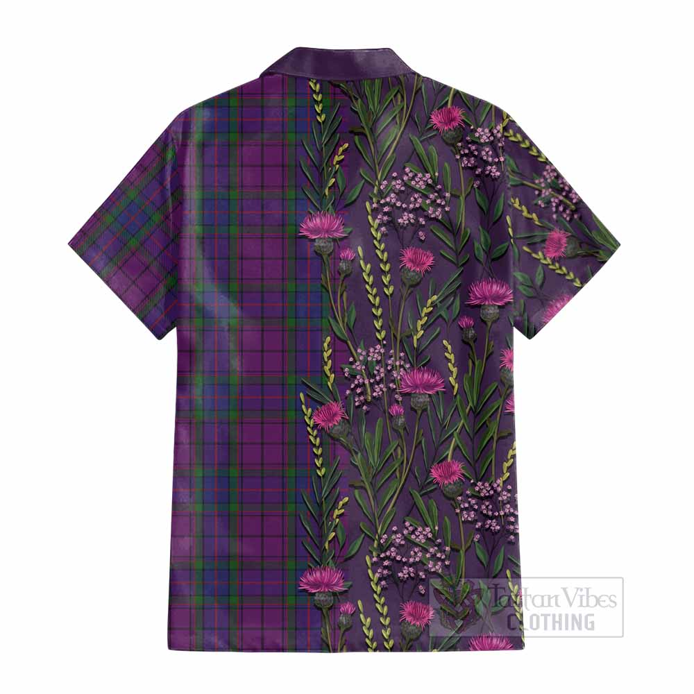Wardlaw Family Crest Tartan Cotton Hawaiian Shirt Scottish Thistle Flower Pattern Half Style - Tartan Vibes Clothing
