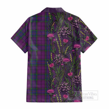 Wardlaw Family Crest Tartan Cotton Hawaiian Shirt Scottish Thistle Flower Pattern Half Style - Tartan Vibes Clothing