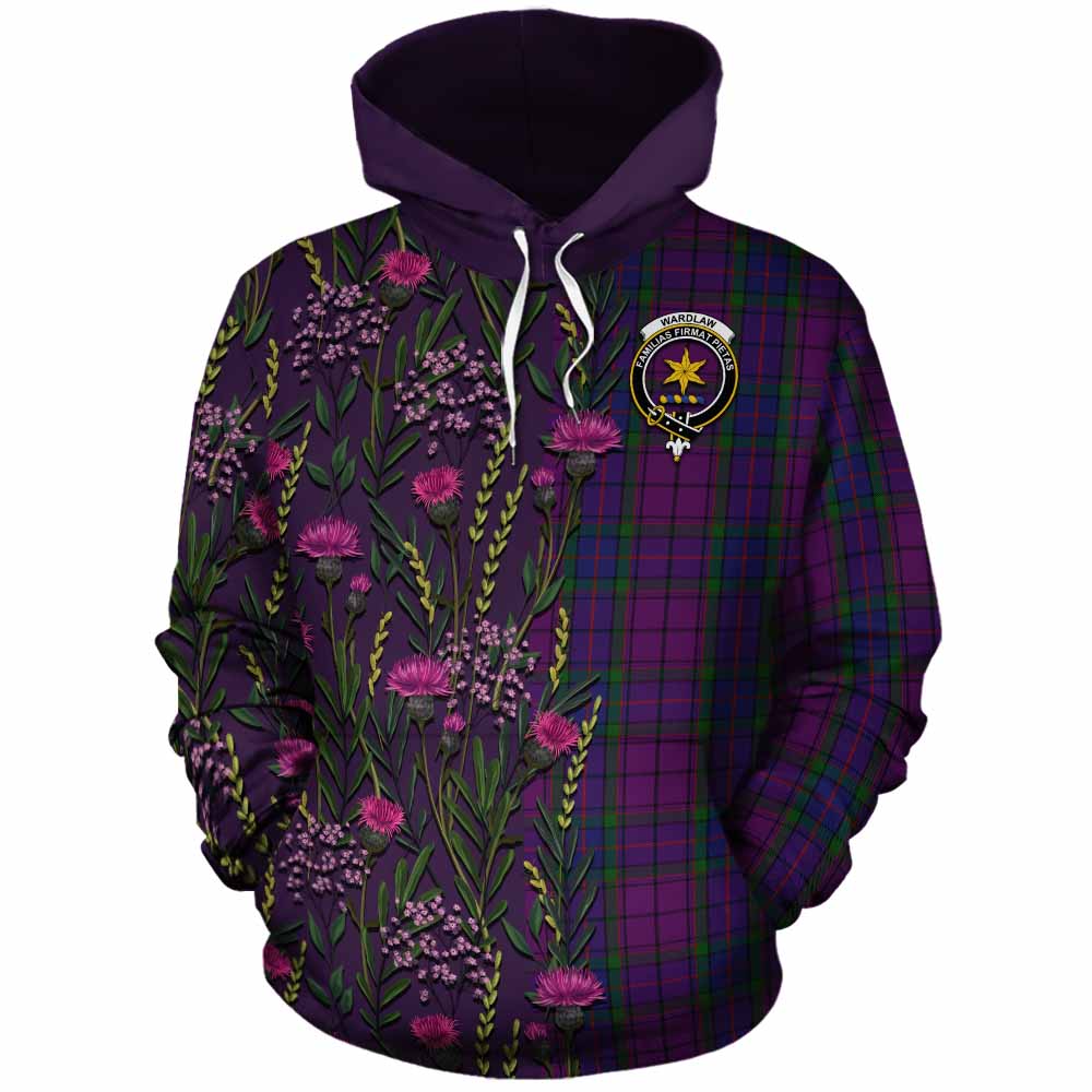 Wardlaw Family Crest Tartan Cotton Hoodie Scottish Thistle Flower Pattern Half Style - Tartan Vibes Clothing