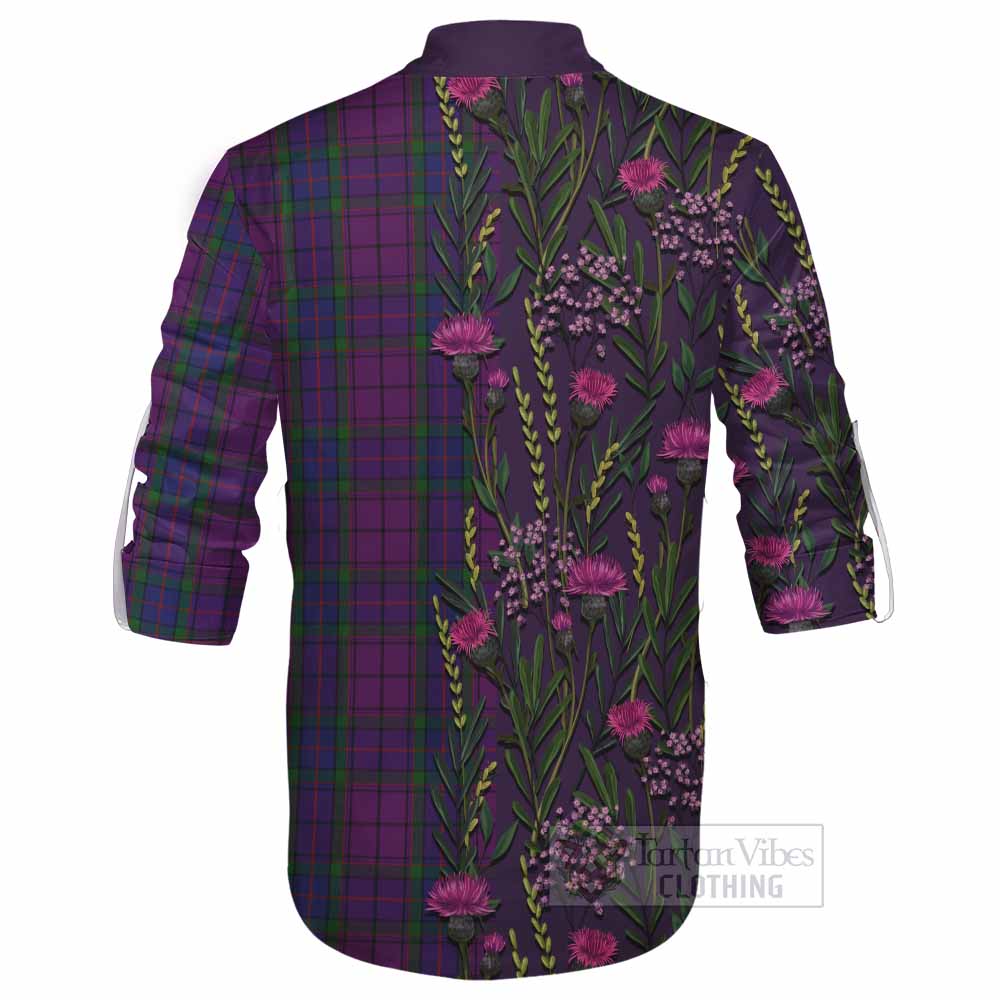 Wardlaw Family Crest Tartan Ghillie Shirt Scottish Thistle Flower Pattern Half Style - Tartan Vibes Clothing