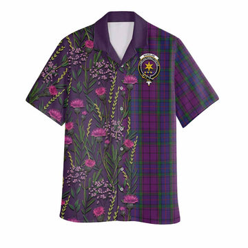Wardlaw Family Crest Tartan Hawaiian Shirt Scottish Thistle Flower Pattern Half Style