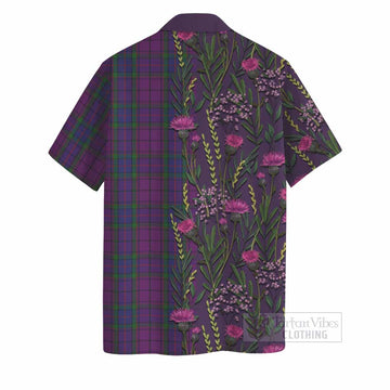 Wardlaw Family Crest Tartan Hawaiian Shirt Scottish Thistle Flower Pattern Half Style