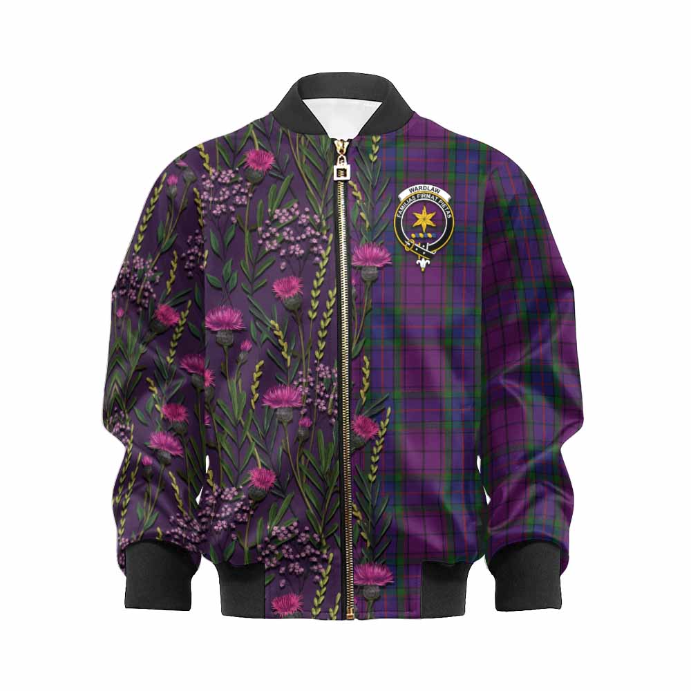 Wardlaw Family Crest Tartan Kid Bomber Jacket Scottish Thistle Flower Pattern Half Style - Tartan Vibes Clothing
