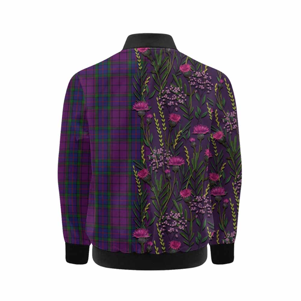 Wardlaw Family Crest Tartan Kid Bomber Jacket Scottish Thistle Flower Pattern Half Style - Tartan Vibes Clothing