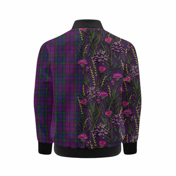 Wardlaw Family Crest Tartan Kid Bomber Jacket Scottish Thistle Flower Pattern Half Style - Tartan Vibes Clothing