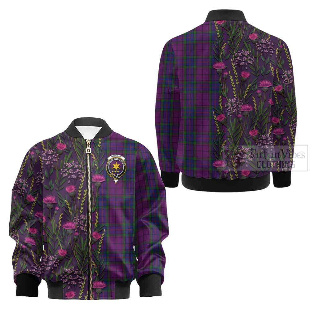 Wardlaw Family Crest Tartan Kid Bomber Jacket Scottish Thistle Flower Pattern Half Style - Tartan Vibes Clothing